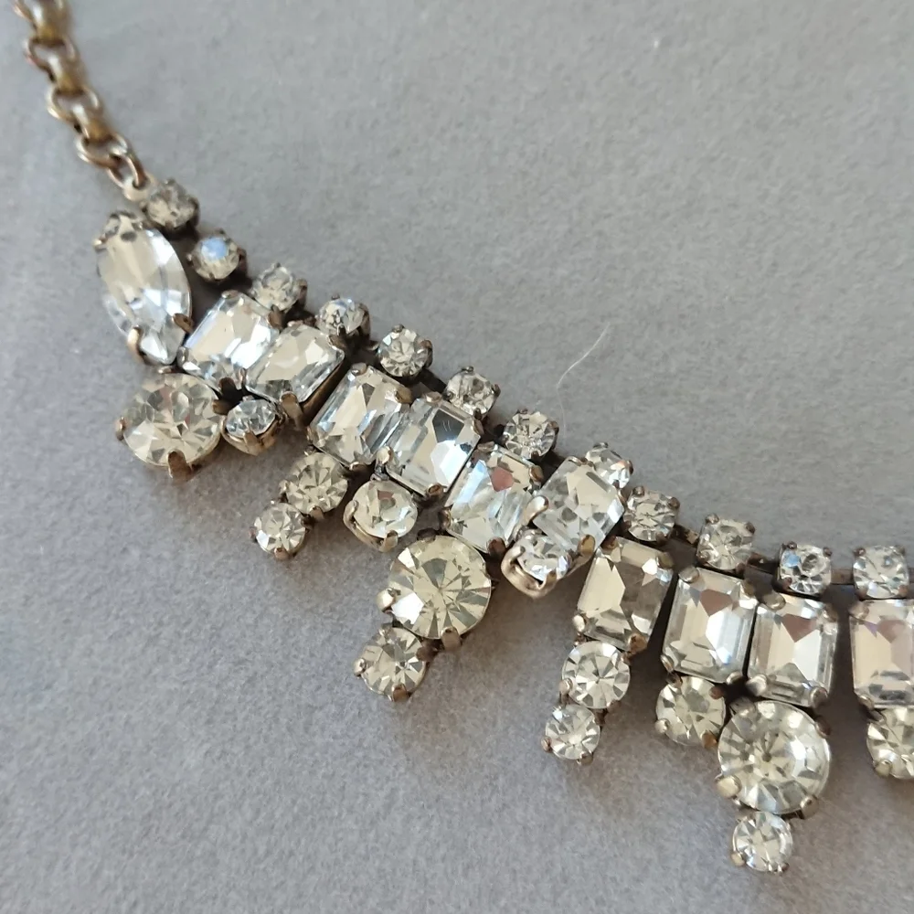 J. Crew bronze metal and rhinestones statement necklace